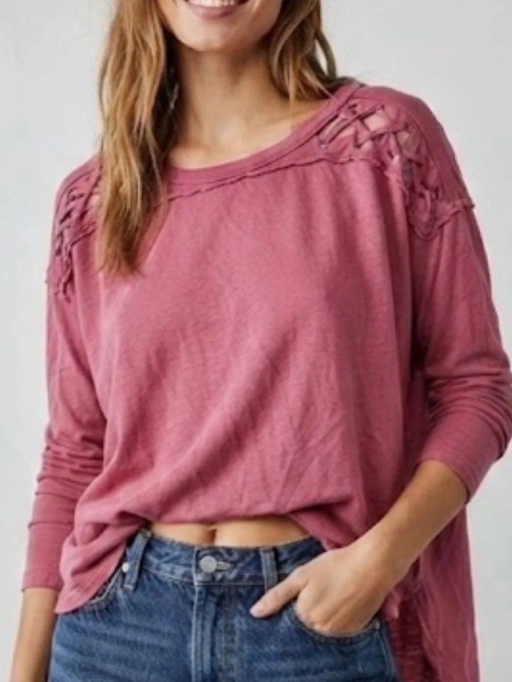 FREE PEOPLE | We The Free Raspberry First Love Lace Up Linen Blend Top XS